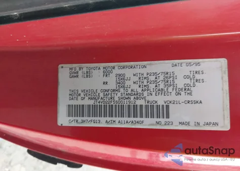 1995 Toyota T100 Xtracab Sr5 z USA, uszkodzony, nr VIN JT4VD22F5S0011912